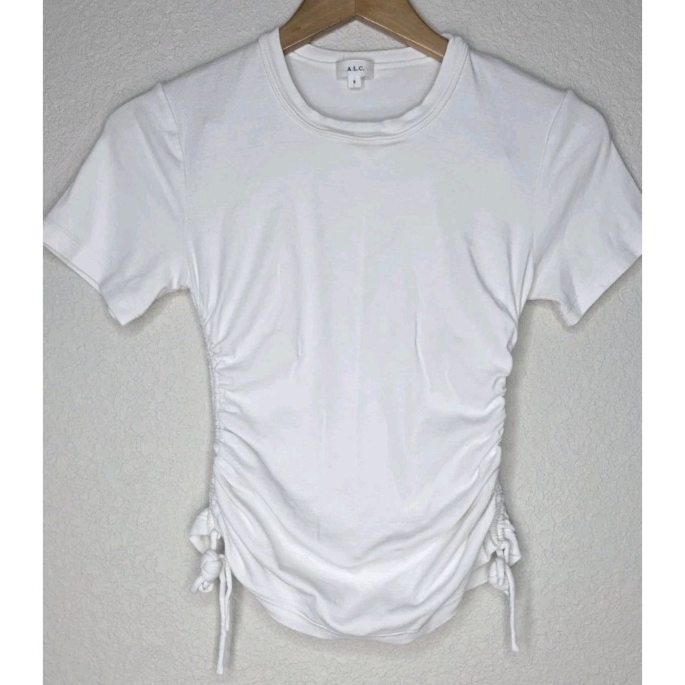 A.L.C. Tshirt Women S Crewneck Short Sleeve Cinch Sides White Staple Adjustable